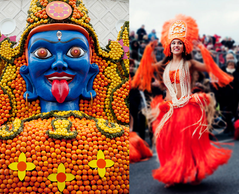 The lively and colourful parade of the Menton lemon festival on the French Riviera