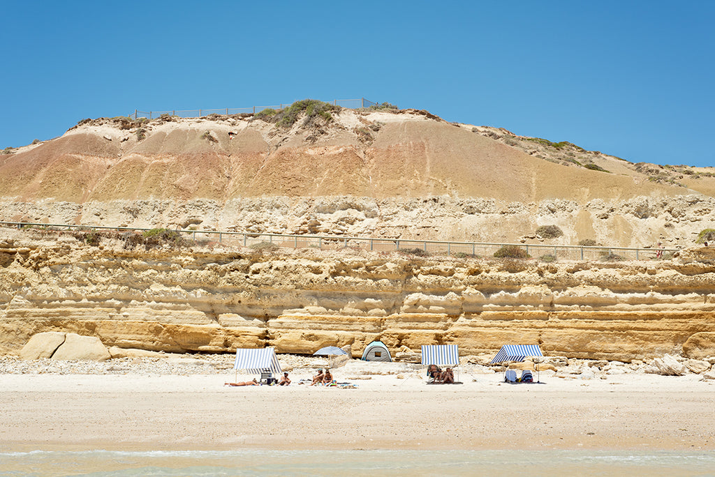 Beach print Australia, captured at Port Willunga on a hot summer day showing sunbathers on the beach