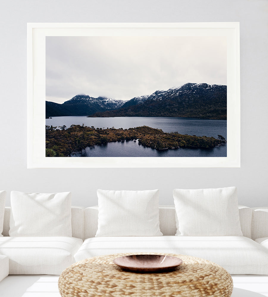 Cradle Mountain Dove Lake photographic wall art featuring Cradle Mountain National Park in winter with the snowcapped Cradle Mountain in the background from the Into The Wild wall art collection by photographer Millie Brown