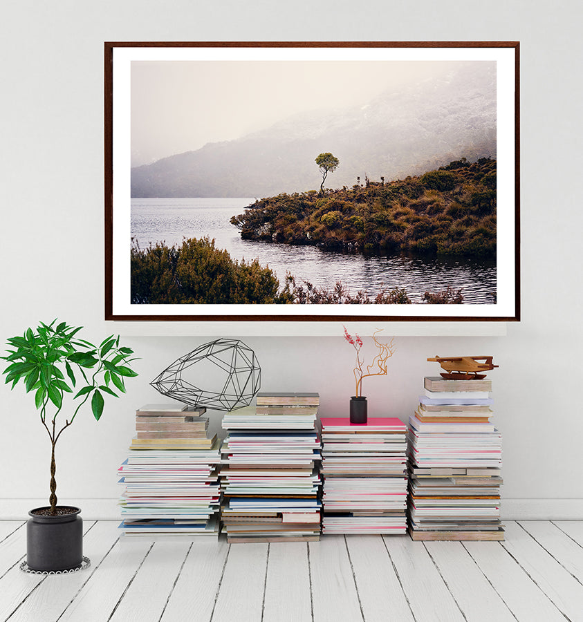 Cradle Mountain large wall art of the stunning bushland wilderness on the shore of Dove Lake in Cradle Mountain National Park, Tasmania by Millie Brown